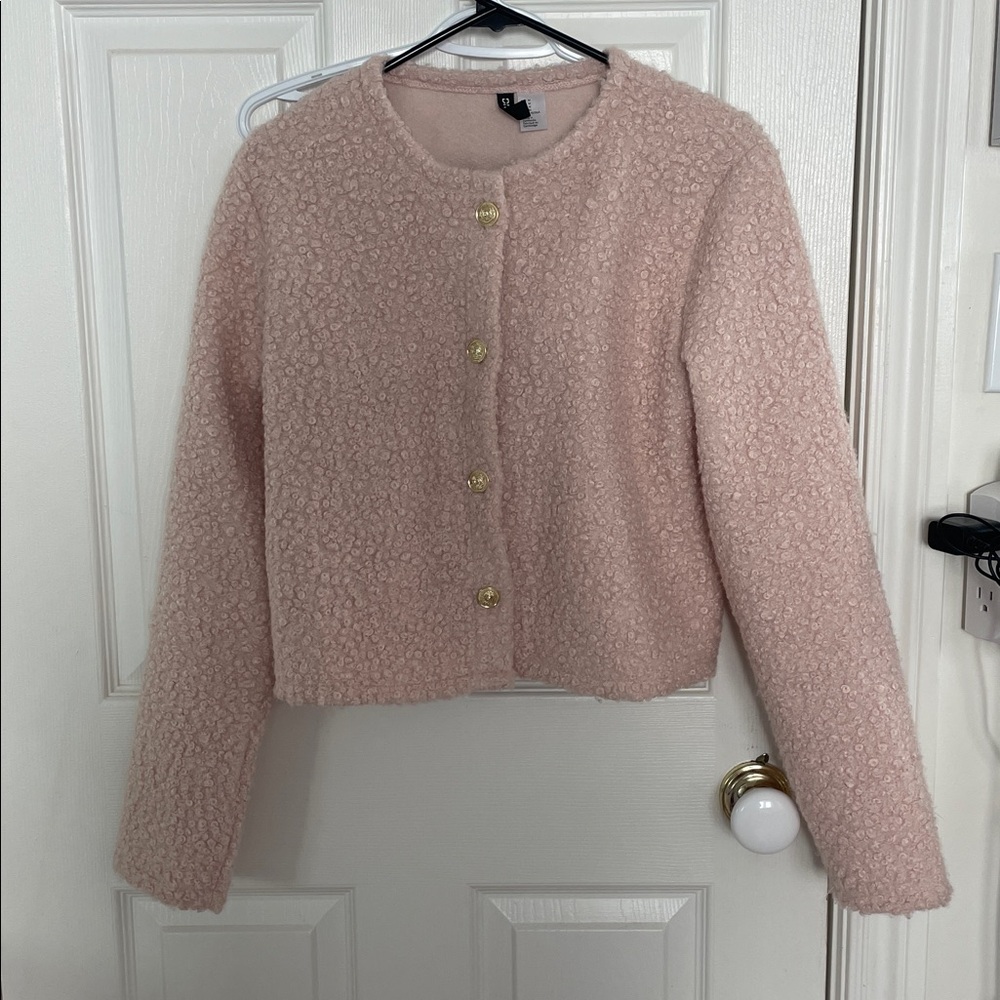 H&M Pink Textured Jacket with Gold Buttons